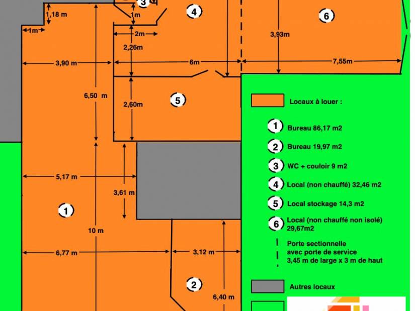 Location - Bureaux 191m² - Rouen nord 